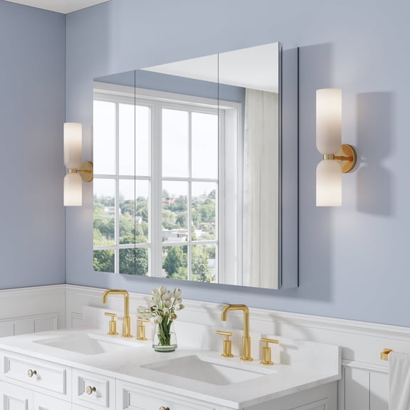ANGELES HOME 44" x 36" Bi-View Medicine Cabinet with Mirror, Recessed or Surface Mount, Aluminum Bathroom Mirror Cabinet with Storage