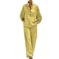 thumbnail image 2 of DYTTDG Women's Linen Blend 2-Piece Outfit | V-Neck Batwing Sleeve Top & Wide Leg Pants Casual Set, Loose Fit Summer Wear, 2 of 8