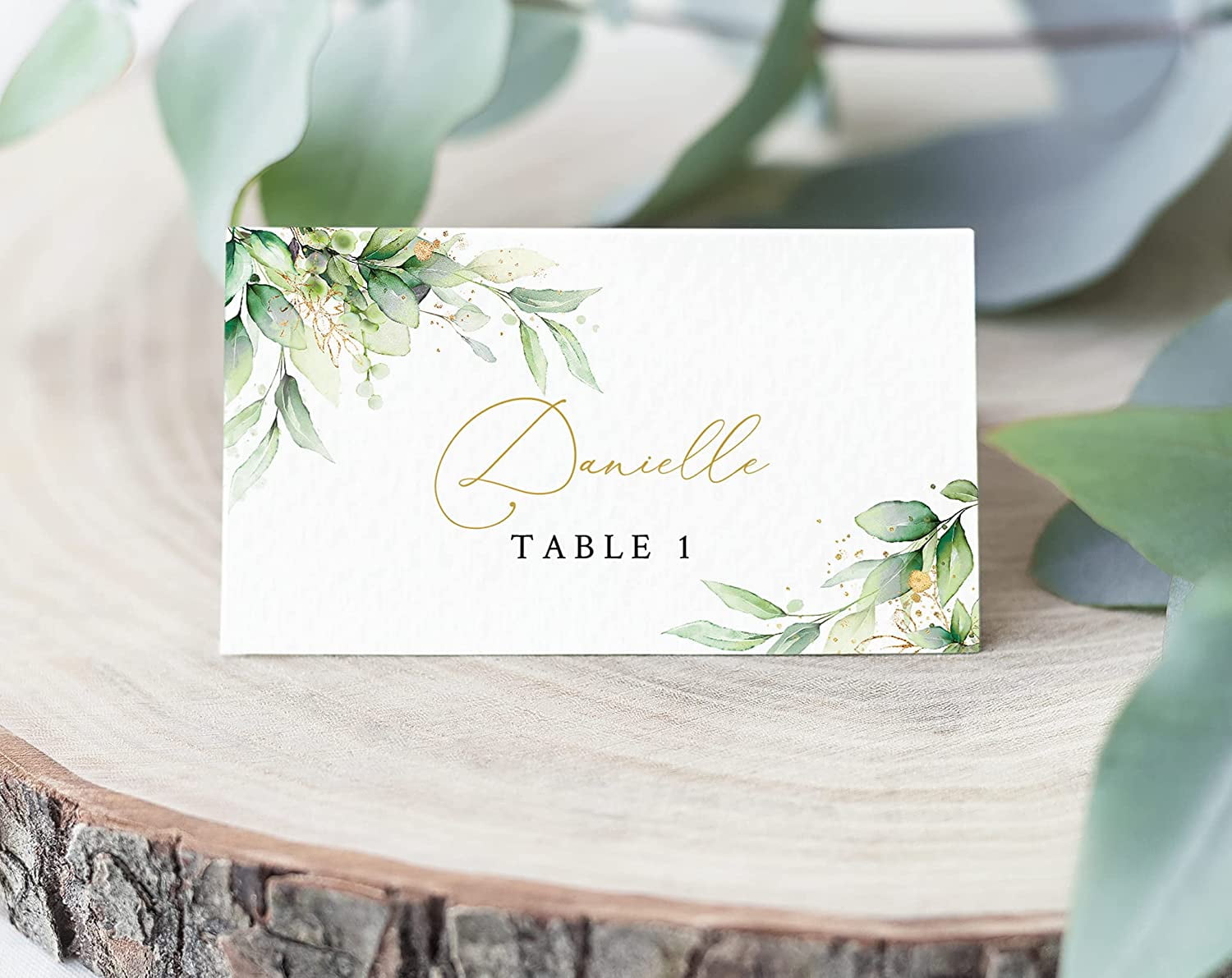Escort Seating Cards Charcuterie Board Accessories Wedding Name Cards 50 Pack 2 x 3.5 in Gold & Greenery Place Cards Scored for Easy Folding Rustic Wedding Decor Cheese Marker 