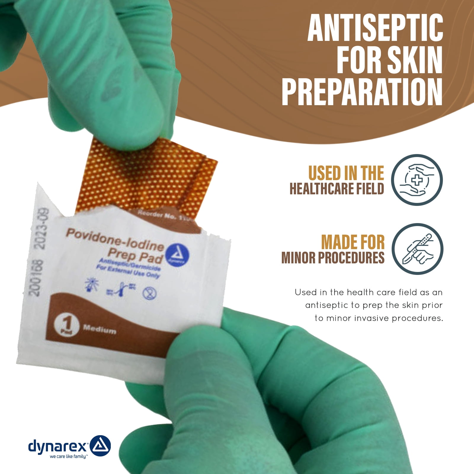Dynarex Povidone-Iodine Prep Pads, Saturated with Povidone Iodine 10%, Medical-Grade Antiseptic Wipes for Prepping Prior Minor Procedures, Medium, 1 Case of 1000 (10 Boxes of 100) Packaging May Vary