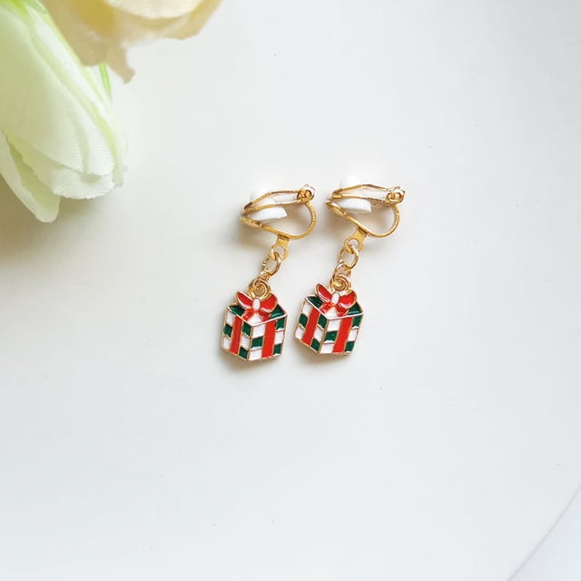 Pendientes sencillos y bonitos de estilo navideño sin agujeros para las orejas, estilo fresco, para estudiantes y niños, estilo corto, con clip para las orejas