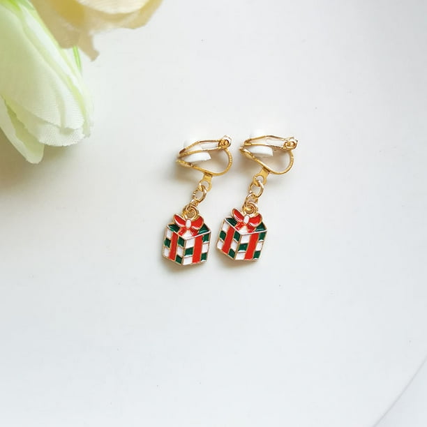 Pendientes sencillos y bonitos de estilo navideño sin agujeros para las orejas, estilo fresco, para estudiantes y niños, estilo corto, con clip para las orejas