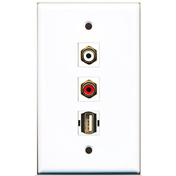 RiteAV - 1 Port RCA Red and 1 Port RCA White and 1 Port USB A-A Wall Plate