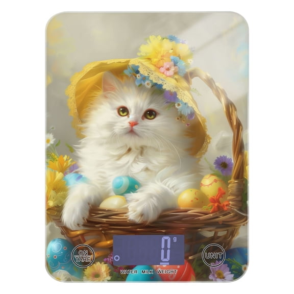 Digital Kitchen Food Scale Weight Grams Oz for Baking Cooking Coffee 11lb 0.05oz/1g Glass Easter Egg with Cat