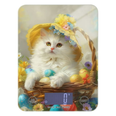 

Digital Kitchen Food Scale Weight Grams Oz for Baking Cooking Coffee 11lb 0.05oz/1g Glass Easter Egg with Cat