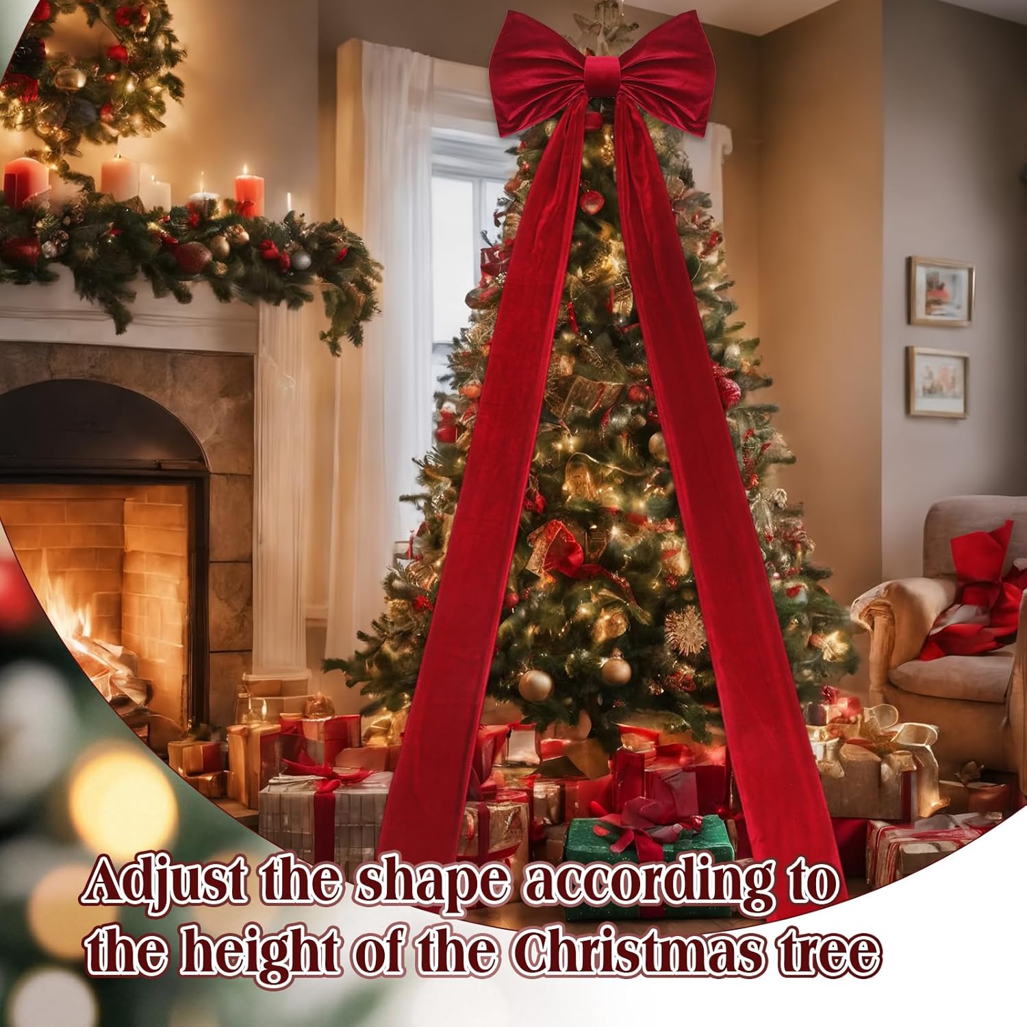 Christmas Tree Topper Bow 90x18 Inch Giant Large Velvet Bow with Long Streamers Huge Decorative Wrapping Gift Decor for Xmas Tree Front Door Patio Outdoor Wedding Arch