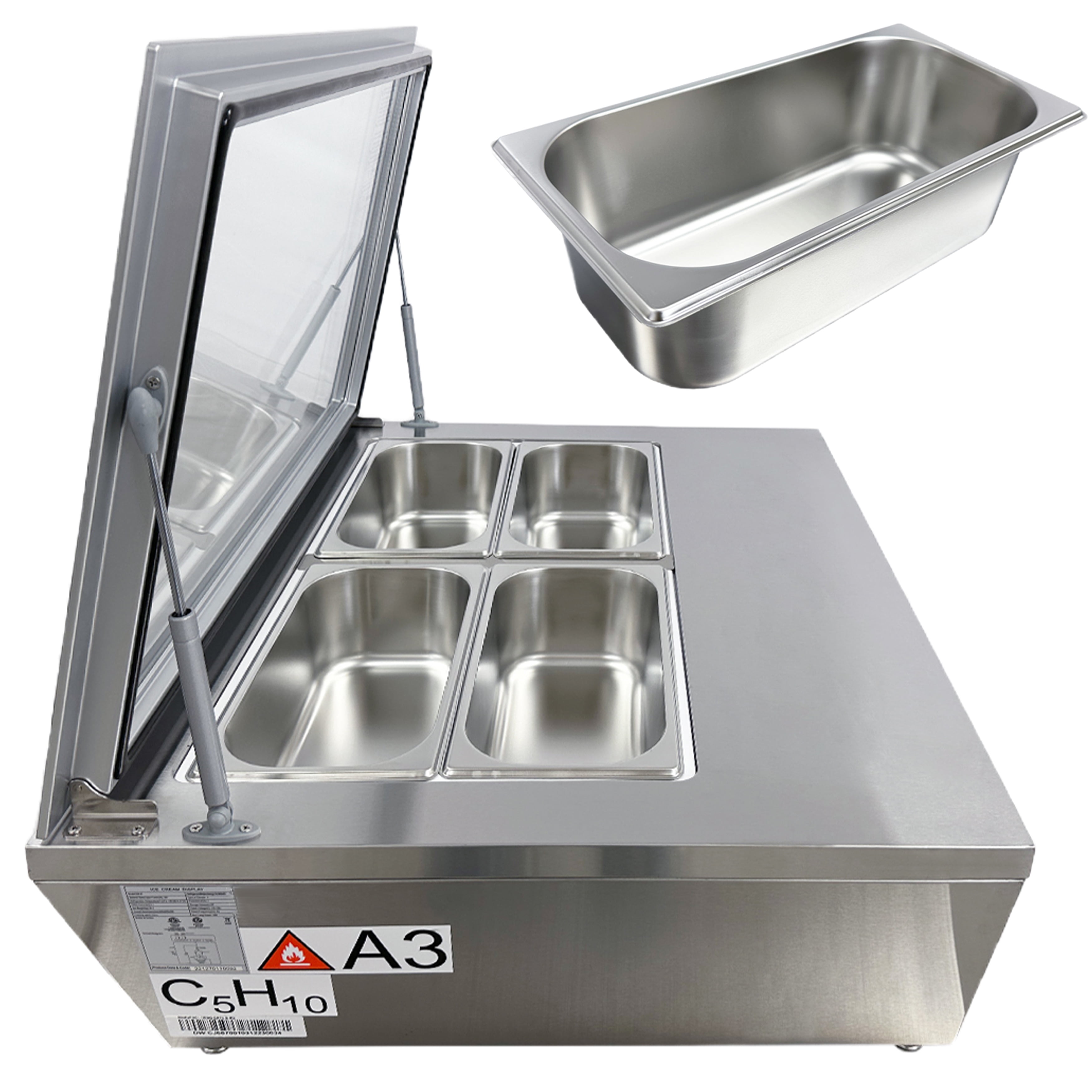 NSF 32 in. Countertop Gelato Ice Cream Display Freezer 2.4 cu.ft. 4 Pan Display Freezer Stainless Steel