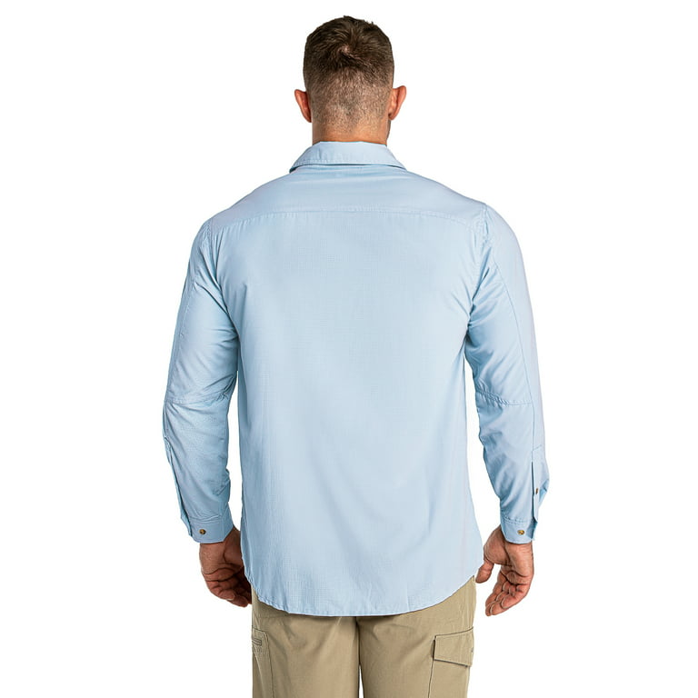 33,000ft Men's Long Sleeve Sun Protection Shirt UPF 50+ UV Quick Dry Cooling Fishing Shirts for Travel Camping Hiking Blue Large