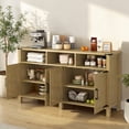 thumbnail image 2 of Hassch 59 Inch Storage Cabinet with Charging Station, Buffet Sideboard with Adjustable Shelves and 4 Barn Doors, Coffee Bar Cabinet, Credenza for Dining Room, Living Room, Kitchen, Natural, 2 of 11