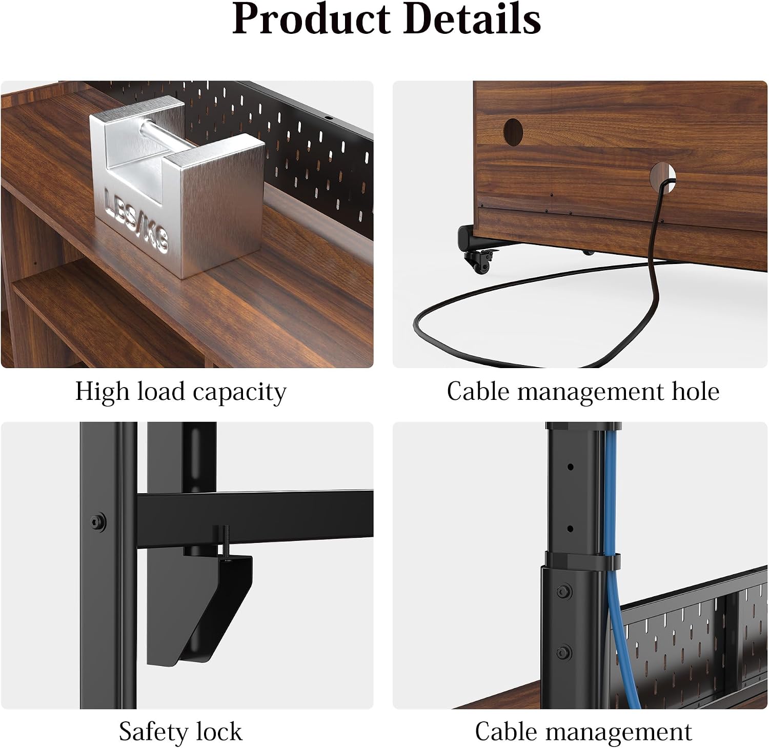 FITUEYES Rolling Entertainment Center for 50–85 Inch TVs, Black, Storage & Pegboard