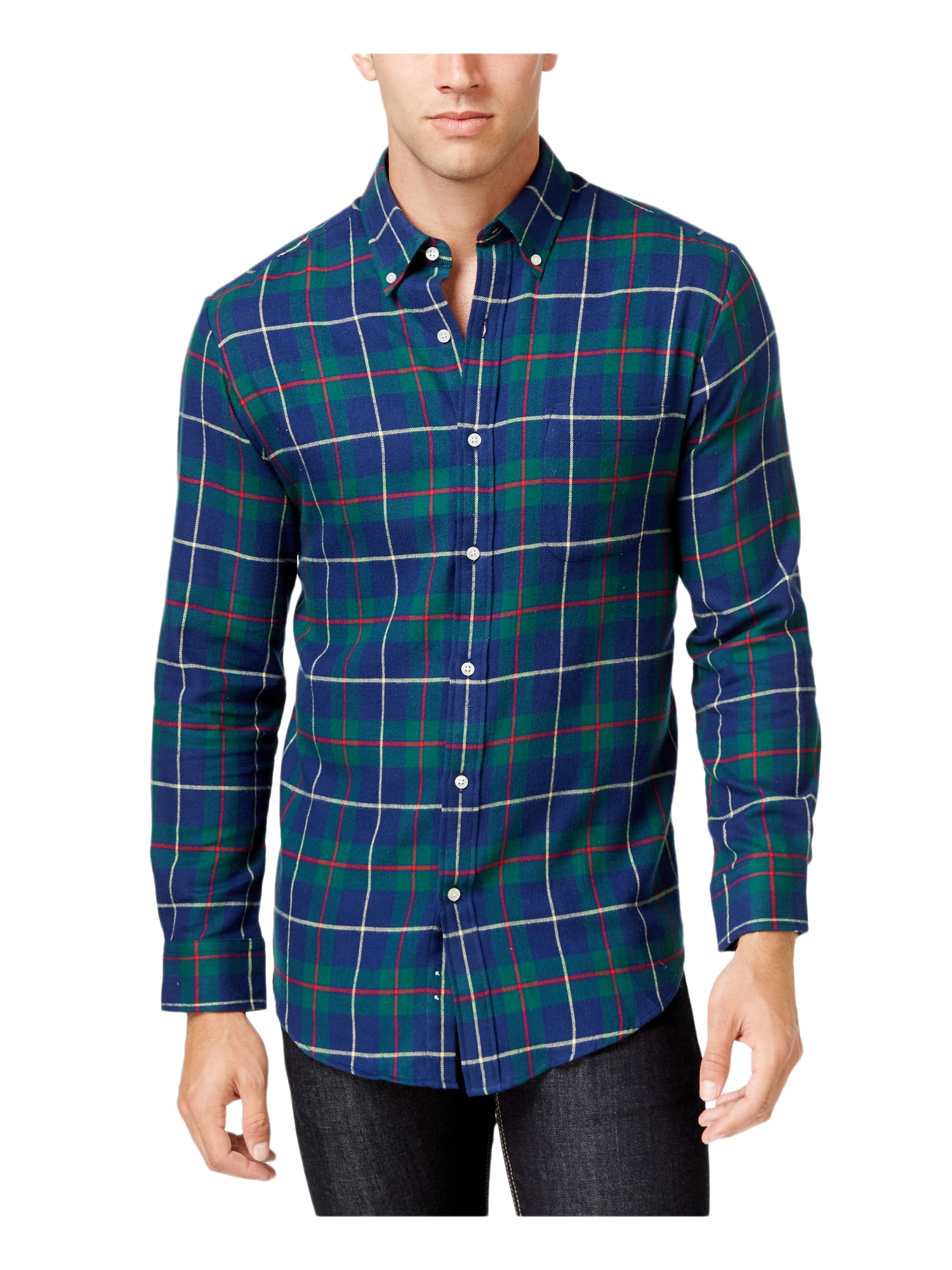 John Ashford Long Sleeve 100% Cotton Plaid Flannel Shirt w Chest Pocket 9 Colors