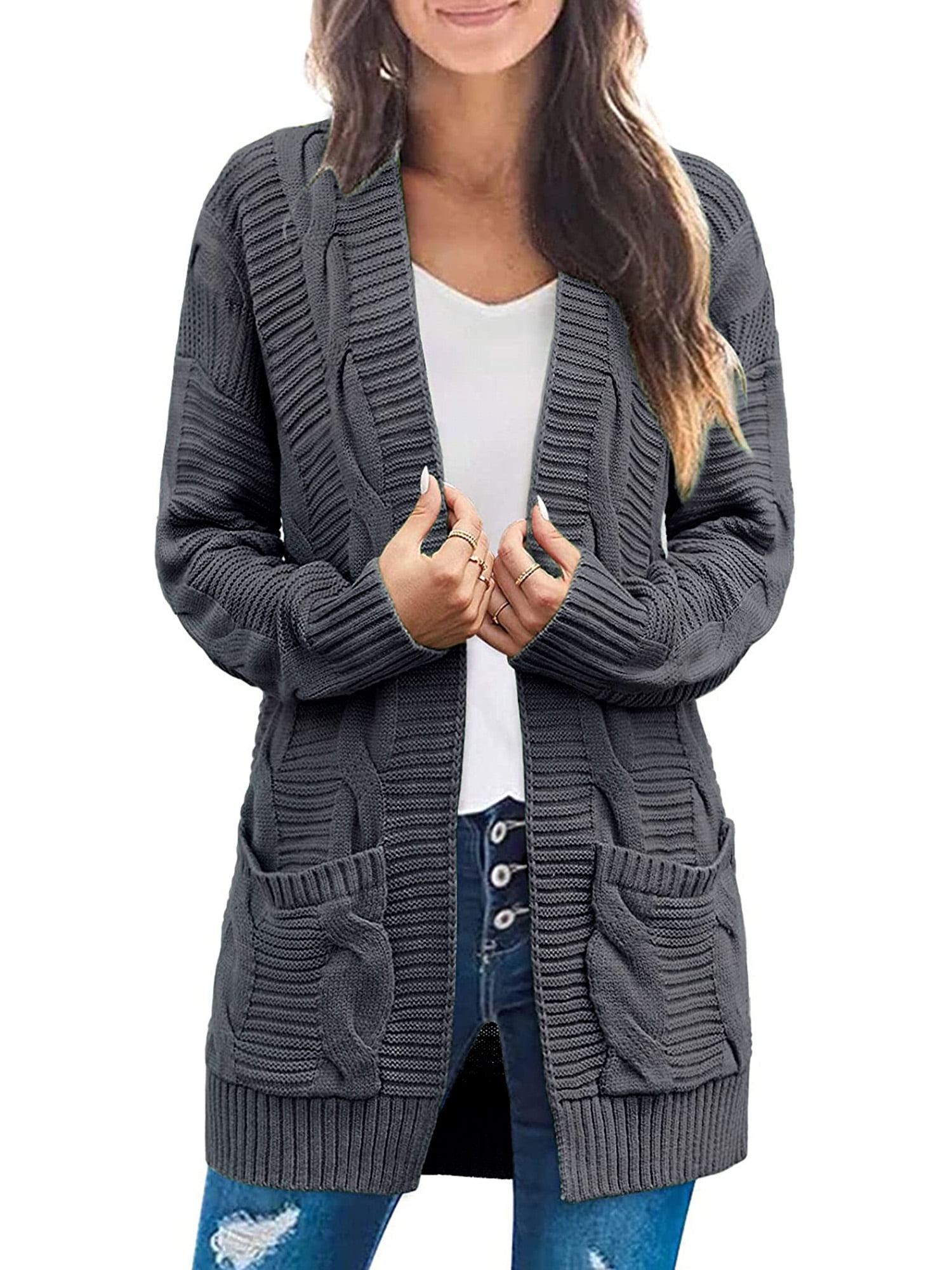Women's Long Sleeve Loose Sweater Lightweight Knit Cardigan Coat with ...