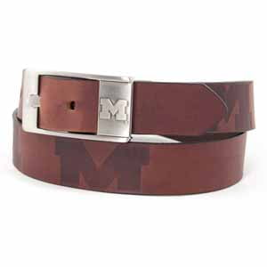 - Michigan Brown Leather Brandished Belt