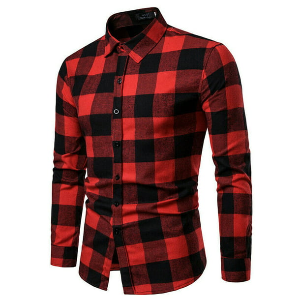 JYYYBF Men's Flannel Plaid Shirts Long Sleeve Casual Button Up Shirt ...