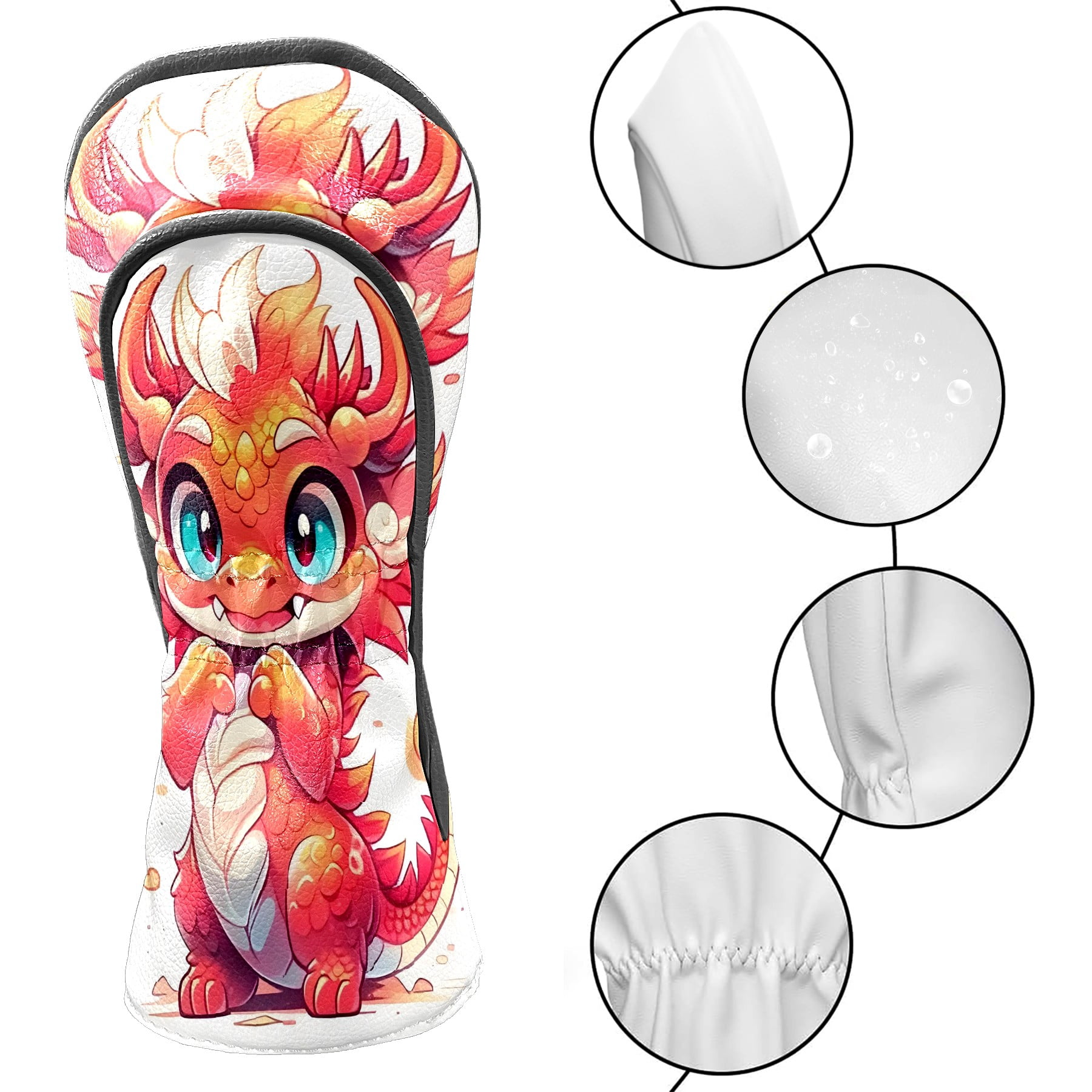 Golf Club Covers, Dragon Premium PU Leather Driver Hybrid Putter Head Covers with Velvet Lining, Waterproof Golf Gifts for Men Women