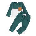 thumbnail image 2 of JTieacloth 2Pcs Boys Outfits Set Boys Long Sleeve Color Crewneck Pullover Hoodie And Pants Outfit For Toddlers And Kids,Sizes 12-18 Months(Green), 2 of 6