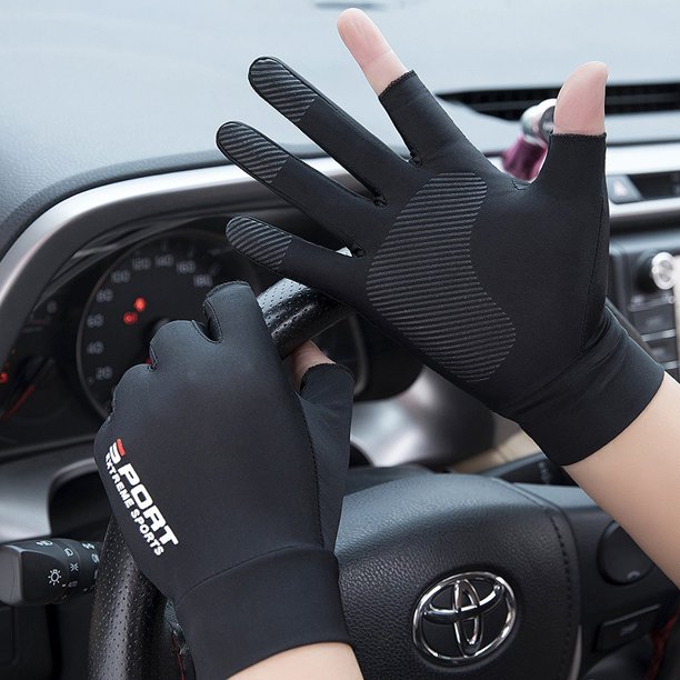 Guantes de dos dedos Dew para hombre, de seda helada, finos, con protección solar, antideslizantes, de medio dedo, para mujer
