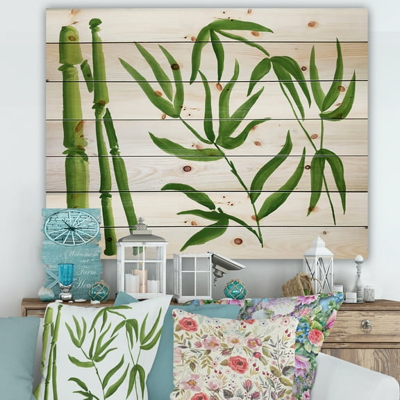 Designart 'The Forest of Bamboo Branches IV' Tropical Print on Natural Pine Wood