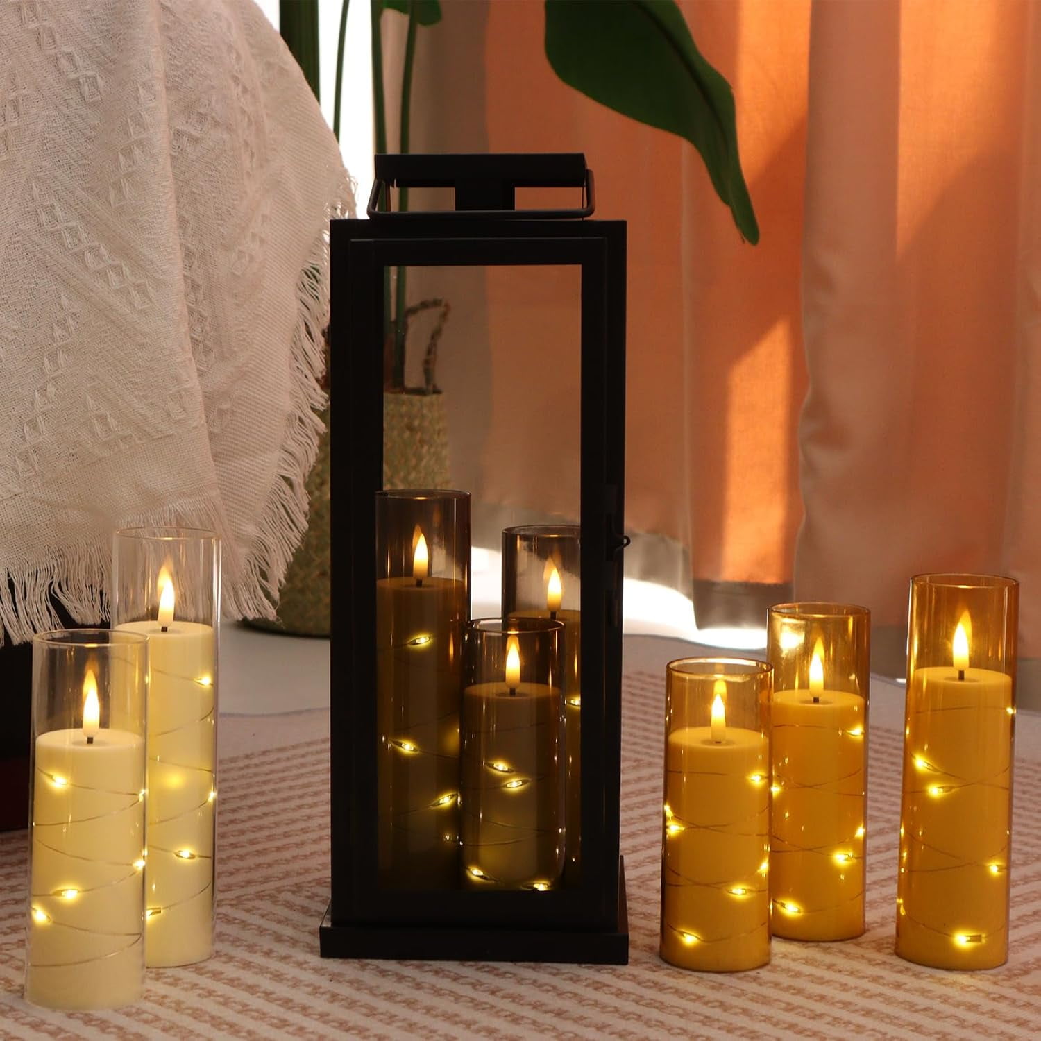 DICEEVIL 5 Pcs Flameless Candles with Embedded Star String, Battery Operated Candles Acrylic LED Pillar Candles with Timer and Remote, Flickering Candle for Romantic Ambiance Home Decoration (Grey)