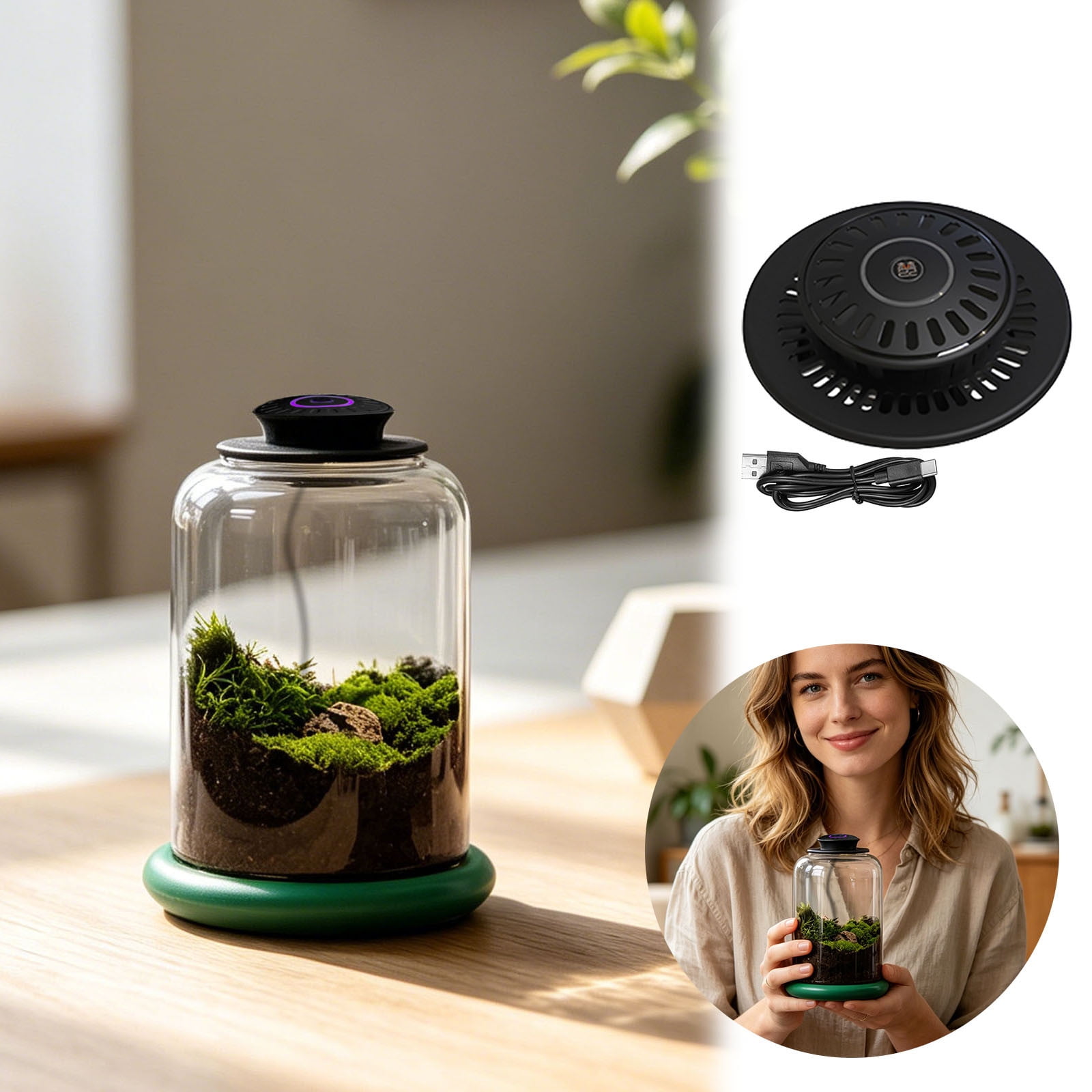 3W Adjustable LED Micro Landscape Grow Light with Rotatable Base, Mini Indoor Lamp for Succulent Moss Bonsai Aquarium Terrarium Decor