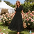 thumbnail image 3 of Aellinatey Elegant Maxi Dress Women Short Sleeve V Neck Eyelet Summer A Line Swing Dress, 3 of 12