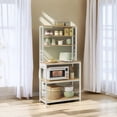 thumbnail image 3 of LEDREM 31.5" Kitchen Baker's Rack with 4 Outlets, 6-Tier Adjustable Shelves & Hooks, Space-Saving Microwave Stand, Golden Oak and White, 3 of 8
