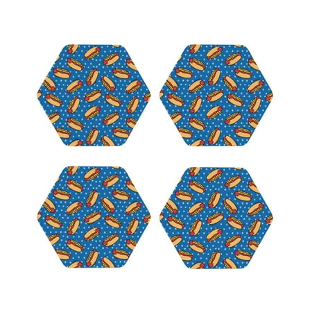 

Fuzoiu Hot Dog 1 Print Leather Coasters Set Drink Coasters Set of 4 for Tabletop Protection Durable PVC Coasters Home Décor and Housewarming Gift-Hexagon
