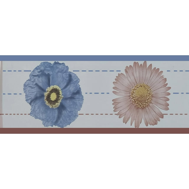 Papier Peint Autocollant Beige Brun Mauve à Fleurs Bordure Florale Design Rétro, Rouleau 33 Pi x 4 Po, Auto-Adhésif
