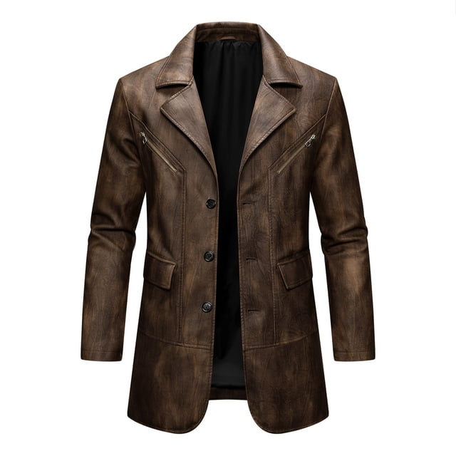 Vestes pour Hommes Hiver Cuir Mode Moto Col Rabattu Décontracté Extérieur et Usage Quotidien