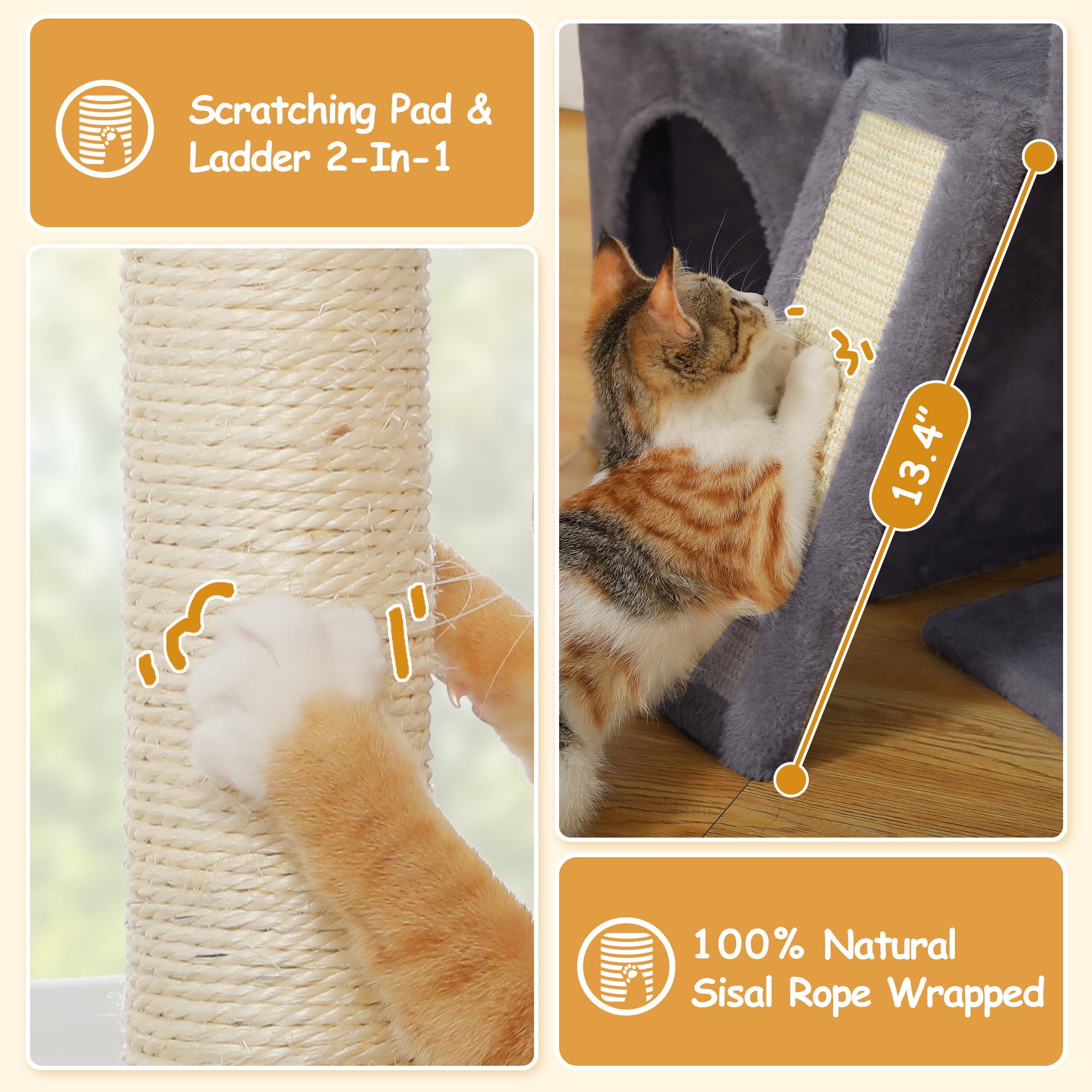 PAWZ Road 41" Cat Tree Condo with Hamock, Cat Scratcing Post Tower Ramp for Indoor Cats,Dark Gray