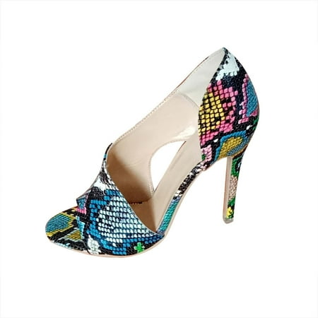 

Sentuca Open-toed Snake Print Roman Shoes Fish Mouth Side Hollow High Heels