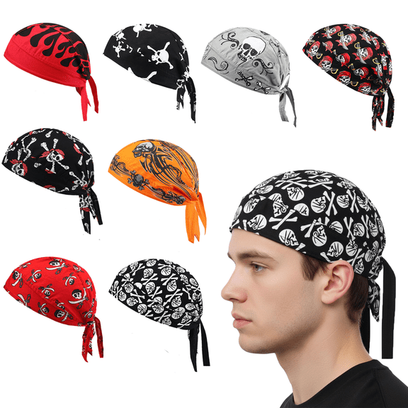 8 Pack Do Rag Skull Caps for Men Sweat Wicking Doo Rags Cooling Helmet Liner Cycling Motorcycle Bandana