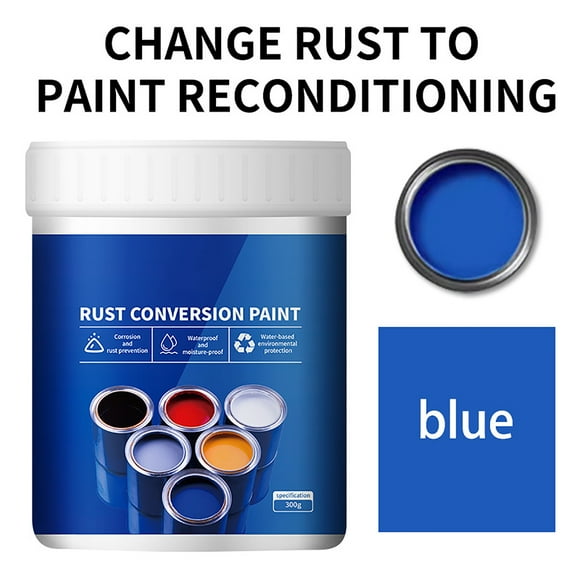 Rust Converter for Metal, Water-Based Metallic Paint Rust Remover with Brush, Anti-Rust Protection Car Coating Primers for Stopping and Preventing from Spreading Rust(Blue,300g)