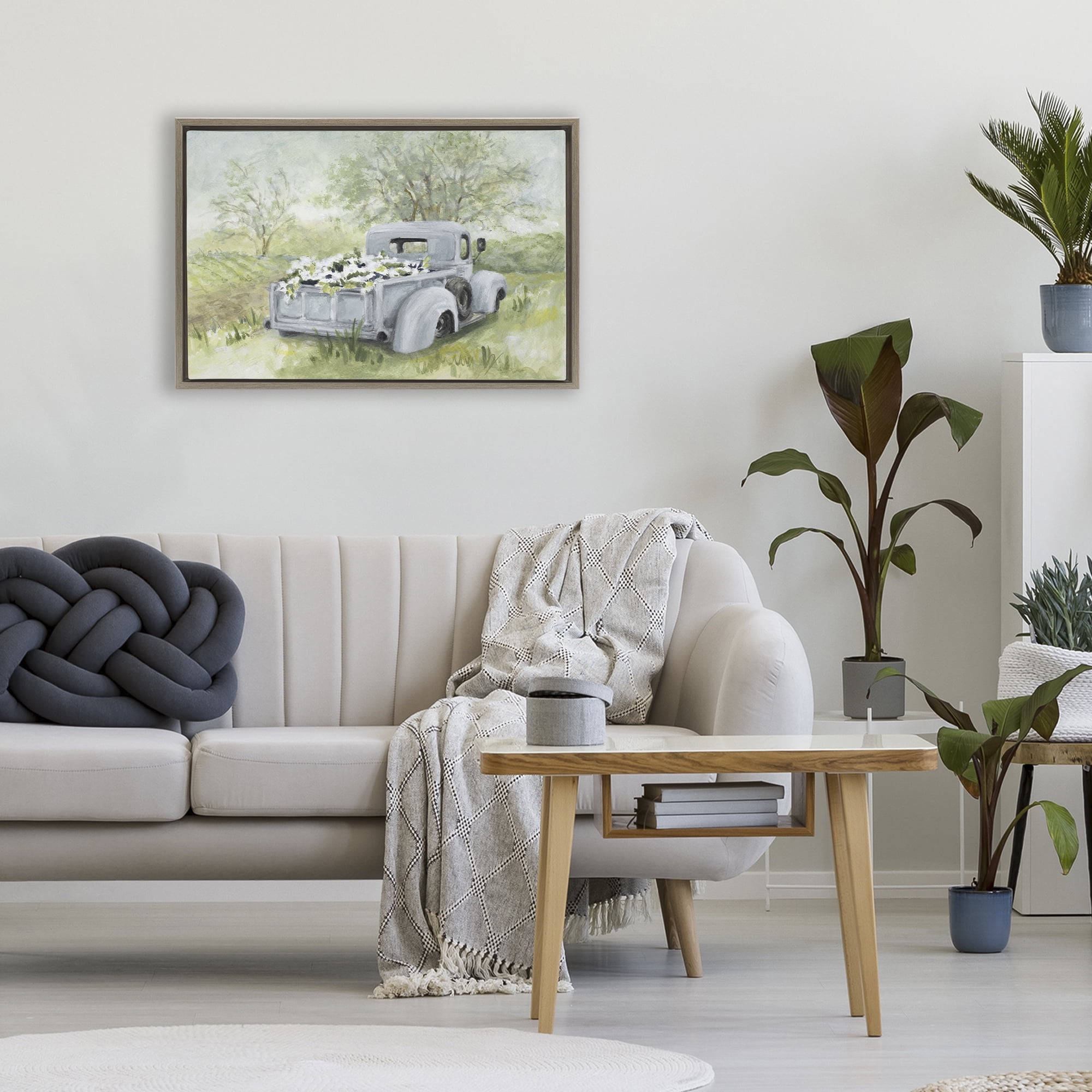 Stupell Industries Vintage Blue Truck Flower Sale Brown Framed Floater Canvas Wall Art, design by Lanie Loreth
