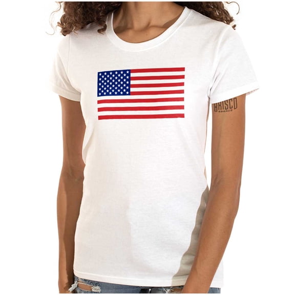 Classic American Flag USA Pride Womens Slim Fit Graphic Tee Brisco Brands M