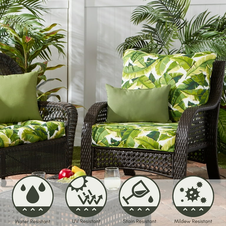 Greendale Home Fashions 2 Piece Palm Leaves White 24 W Premium Deep Seat Cushion Set