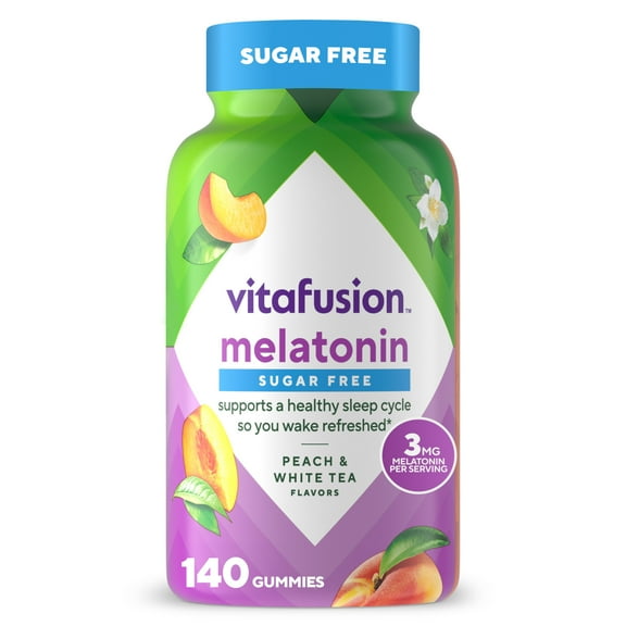 vitafusion Melatonin Sugar Free Sleep Aid Gummy Vitamins, White Tea & Peach Flavor, 3 mg, 140 Count