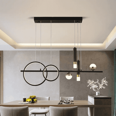 Ganeed Modern LED Pendant Lights, Dimmable 39in Linear Wave LED Chandelier Lighting, Black & Gold Dining Room Hanging Light Fixtures Kitchen Island Globe Pendant Light for Dining Table (2700lm)