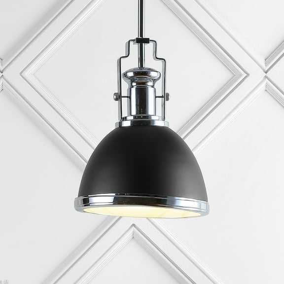 JONATHAN Y Homer 10" 1-Light Modern Industrial Iron LED Dome Pendant, Black/Chrome