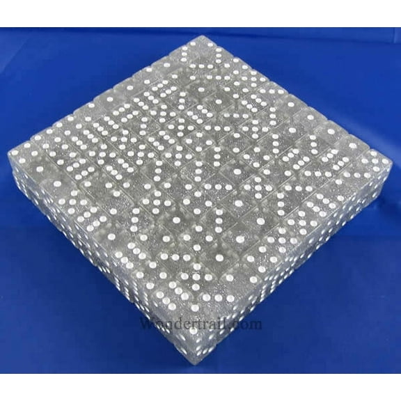 Clear Glitter Dice with White Pips D6 16mm (5/8in) Bulk Pack of 200 Koplow Games