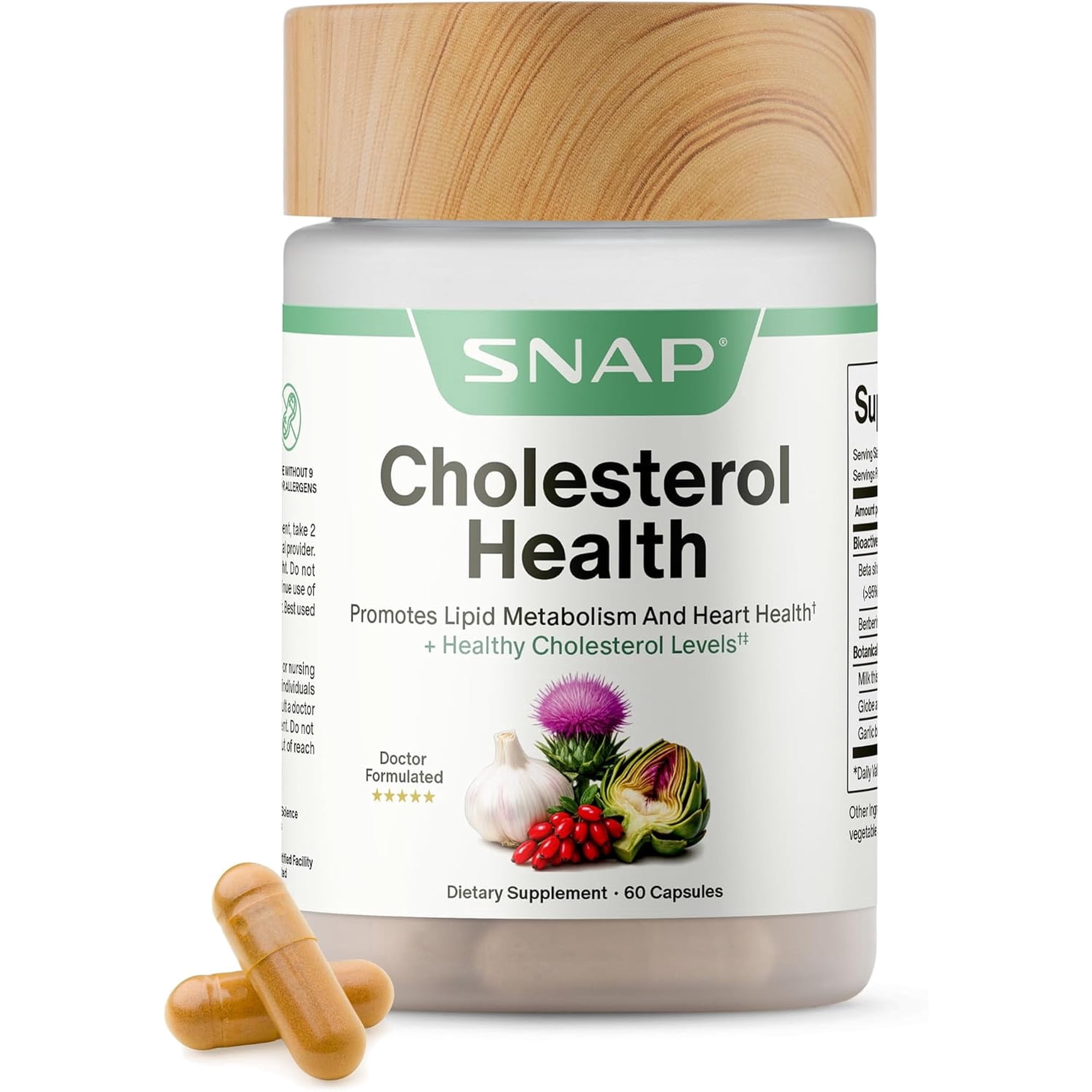 Snap Supplements Blood Pressure Support Pill with Cholesterol Health Beta-Sitosterol, 60 Capsules