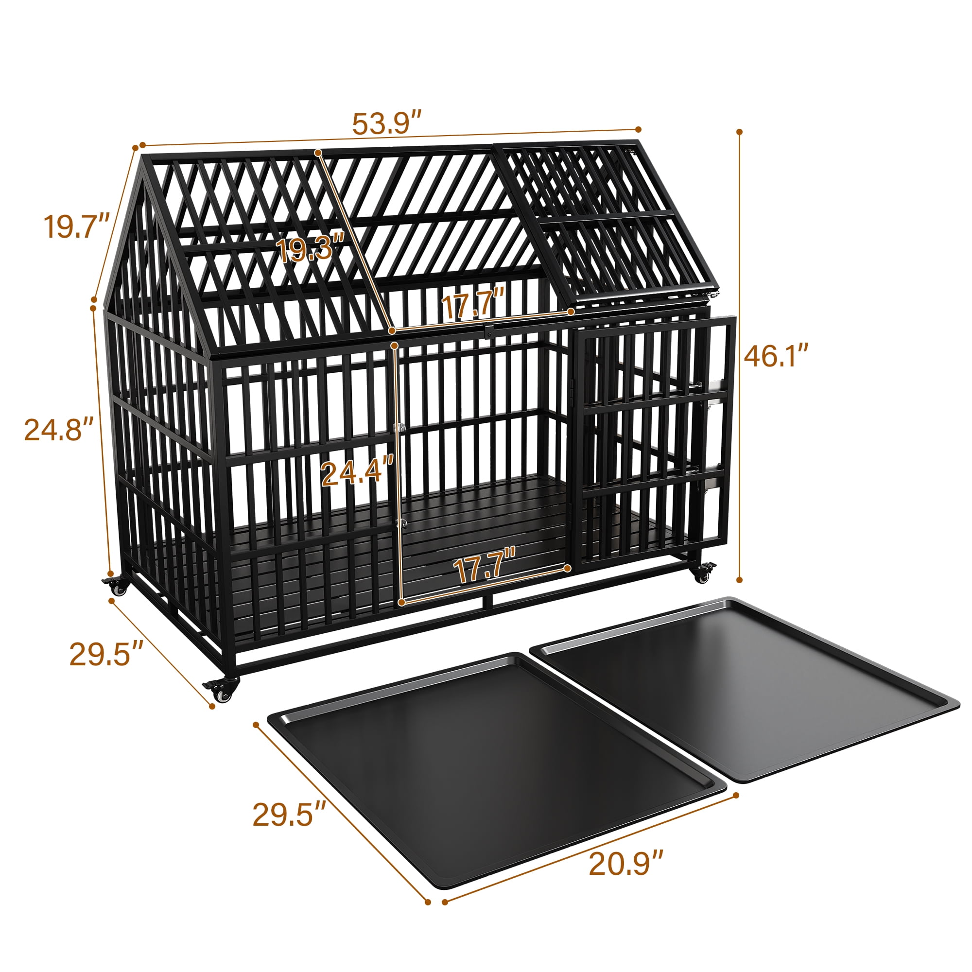 54 inch Heavy Duty Indestructible Dog Crate with Mat, Escape Proof Dog Cage Kennel with Lockable Wheels, High Anxiety Double Door, Extra Large Crate Indoor for Large Dog with Removable Tray