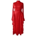 thumbnail image 2 of Women Long Sleeve Half Turtleneck Fall Dress Bohemian Relaxed Fit Maxi Flared Tiered Dress (Red XL), 2 of 4