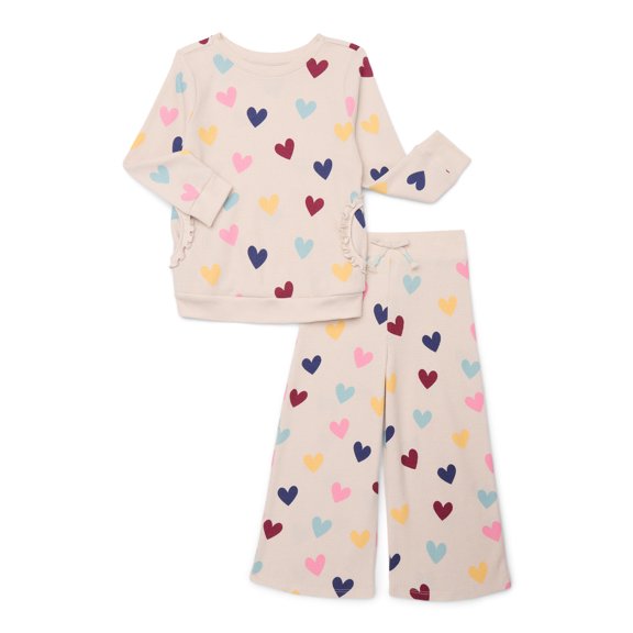 Garanimals Toddler Girl 2-Piece Long Sleeve Thermal Top & Wide Leg Pants Set, 18M-5T