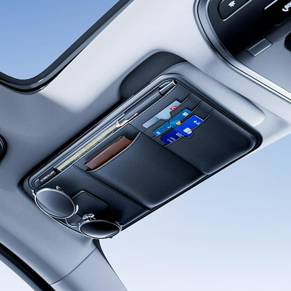 Sun Visor Organizer, Multi-Pocket Sun Visor Organizer for Car, SUV and Truck, Sun Visor Glasses Holder Card Holder Driver License Registration Pen Cell Phone Bill Ticket Key Document Holder1