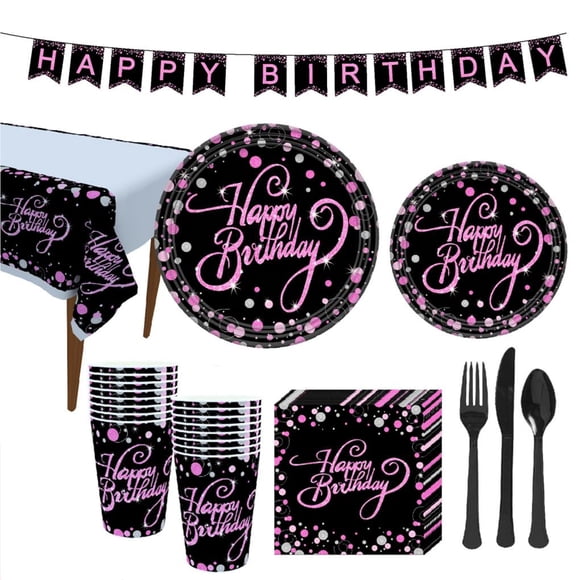 Cateissary Suministros imprescindibles para fiesta de cumpleaños, vajilla desechable, platos, servilletas, vasos, cubierta de Kits de decoración para fiestas