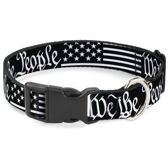 Buckle-Down Pet Collar, Dog Collar Plastic Buckle, Americana Flag We the People Black White, 7 to 8.5 Inches 0.5 Inch Wide