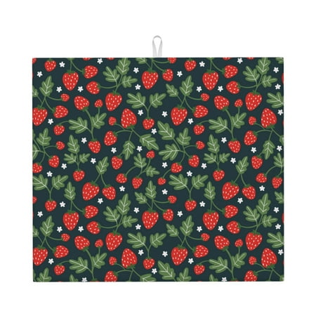 

Lukts Strawberry Print Ultra Water Dish Drying Mat Slip Resistant Pad for Sink Dishes or Under Rack Kitchen Counter Accessories