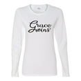 thumbnail image 2 of Wild Bobby Grace Wins Script Inspirational/Christian Women Graphic Long Sleeve Tee, White, Medium, 2 of 5