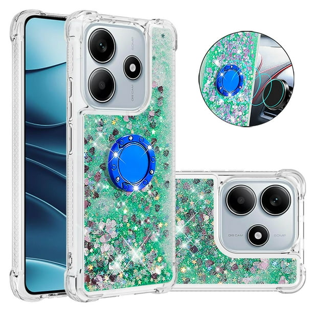 GANGXUN Funda Glitter Líquida para Xiaomi Redmi Note 14 4G con Anillo Brillante, TPU Antichoques y Esquinas Reforzadas, Soporte